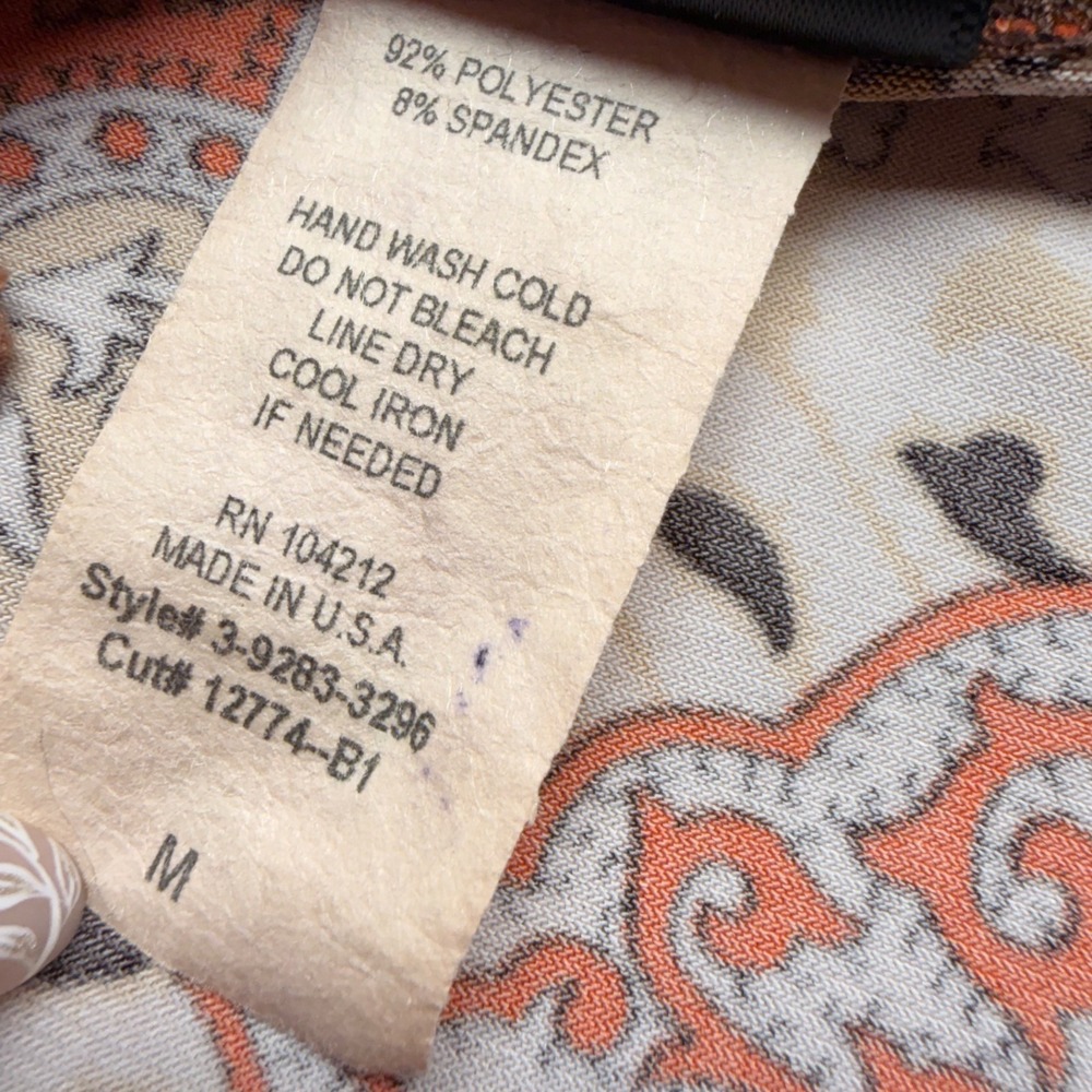J.T.B. Beaded Orange Paisley Medallion Lace Trim Asymmetric Wrap Top Size M - Picture 3 of 8